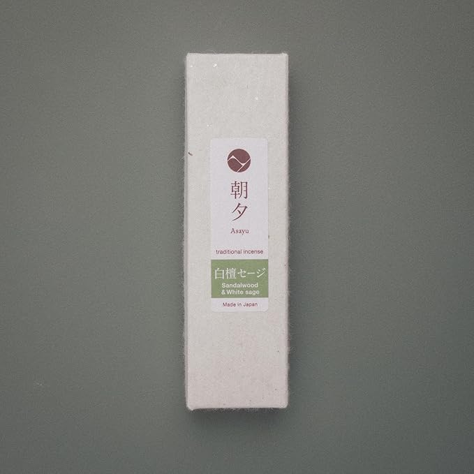 Asayu Japan Traditional Smoke Incense Sticks Sandalwood & White Sage Blend Fragrance Scent (40gr) for Morning Meditation, Relax or Yoga, Made in Japan (Sandalwood & White Sage Blend 20g)