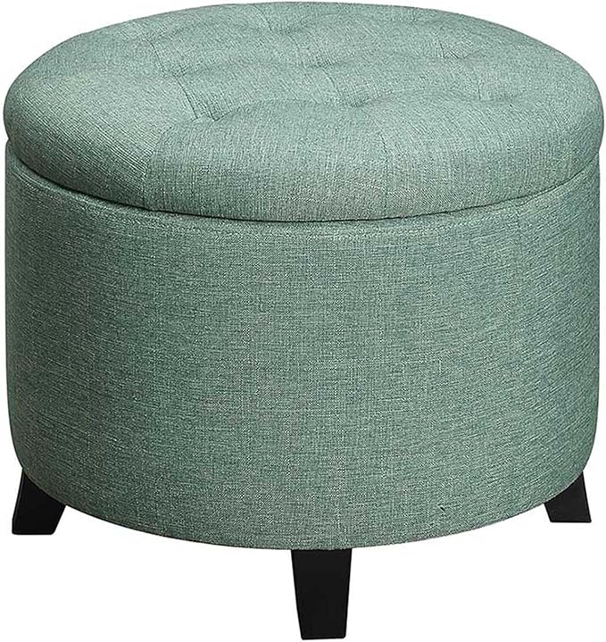 Convenience Concepts Designs4Comfort Round Storage Ottoman 19.75" - Versatile Contemporary Foot Stool for Living Room, Office, Green Fabric