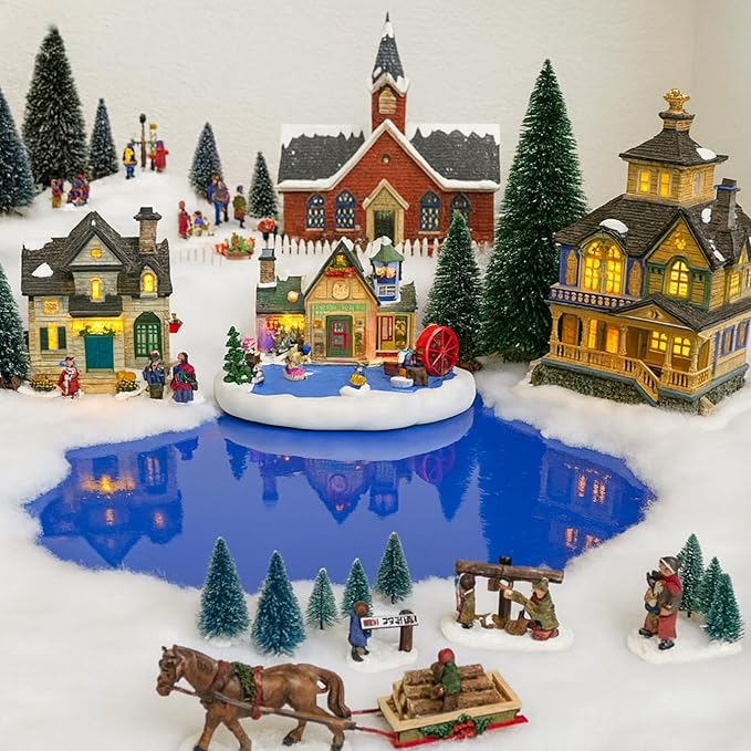 Wehhbtye 2 Pcs 59'' x 15.7'' Christmas Village Ocean Display Mat, Christmas Village Miniature Ocean Mat, Xmas Villages PVC Pad Decoration for Holiday Mini Landscape Scene Accessories