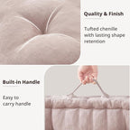 Intelligent Design Large Floor Pillow for Adults Yoga or Meditation Cushion with Handle, Floor Cushion for Board Games, Lustrous Chenille Tufted, Handsewn Scalloped Edge, Azza, 24" x 24" x 5" Blush