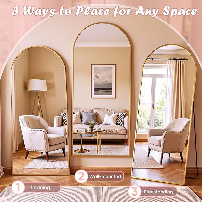 Full Length Mirror, 58" x 18" Arched Full Body Mirror Large Standing Floor Mirrors, Mirrors for Bedroom, Bathroom, Living Room Standing or Wall Leaning, Gold
