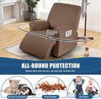TAOCOCO Recliner Chair Covers 4-Pieces for Oversized Recliner, Stretch Recliner Slipcover for Large Recliners Washable Polyester Soft Fabric Furniture Protector (Oversized Recliner, Light Coffee)