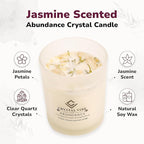 Crystal Vibe Jasmine Scented Candle with Clear Quartz Crystals and Jasmine Petals for Aromatherapy Mditation - Attract Abundance - Natural Soy Candle Gifts for Christams Birthdays
