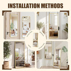 Antok Over The Door Mirror Full Length, 49'' x 14''Wall Mounted Hanging Mirror, Aluminum Alloy Frame, Shatterproof Glass, No Drill Installation for Bedroom, Closet, Bathroom, Dorm, Round Corner,Gold