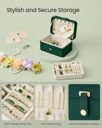 SONGMICS Jewelry Organizer Box, Travel Jewelry Case, 2-Layer Travel Case for Earrings, Necklaces, Bracelets - Portable Jewelry Storage with Large Capacity, Gift Idea, Retro Green UJBC166C04