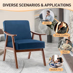 KEIKI Mid-Century Modern Accent Chair with Solid Wood Frame, Upholstered Lounge Chair with Extra-Thick Backrest for Living Room Bedroom Reading Nook