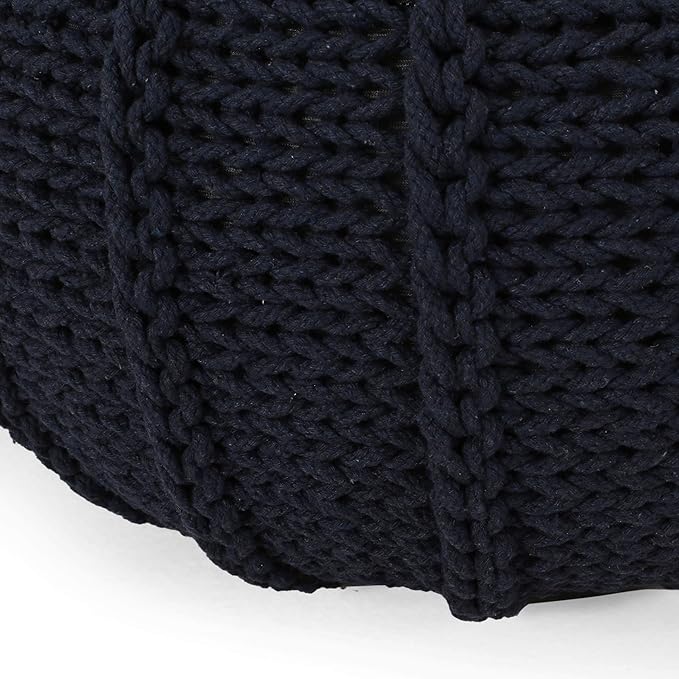 Christopher Knight Home Corisande Modern Knitted Cotton Round Pouf, Dark Blue