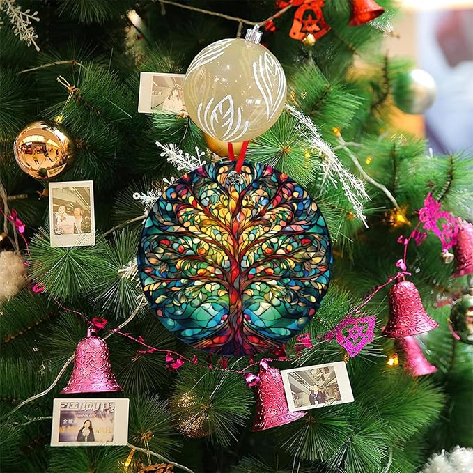Tree of Life Christmas Ornament Decoration Christmas Tree Ornaments Gift Round Ceramic Bauble Present Holiday Keepsake