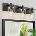 Espird Bathroom Vanity Light,3 Light Matte Black Light Fixture with Thickened Seeded Glass Shade, 21 inch Modern Wall Sconce,Vanity Light Over Mirror for Bathroom