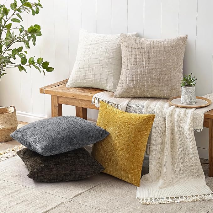 decorUhome Spring Dark Brown Chenille Throw Pillow Covers 16x16 Set of 2 Textured Soft Cozy Slubby Couch Pillow Covers Modern Farmhouse Boho Decorative Pillow Cases for Bed Sofa Living Room