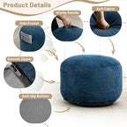 Round Stuffed Pouf Ottoman,Corduroy Foot Rest with Rebound Foam Filled, Furry and Fluffy Foot Stool Ottoman,26"*18" Floor Poufs for Living Room (Blue, 26" D x 26" W x 18" H)