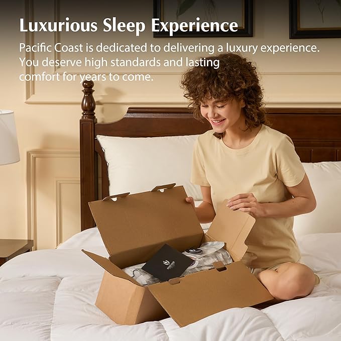 Pacific Coast Bed Pillow, Hotel Collection Goose Feather and Down Pillow for Sleeping, 3-Chamber Design, Medium Supportive, Standard Size