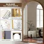 GLSLAND-34x76 inch Wall Mount Arched Full Length Mirror-Aluminum Alloy Frame High Definition-Full Body Mirror for Bedroom or Living Room,Gold