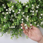 26" Artificial Eucalyptus Wreath with Baby's Breath for Front Door - Faux Eucalyptus Leaves, Fake Spring/Summer Greenery Flowers Wreath for Porch, Farmhouse, Wall, Window Outdoor Decor