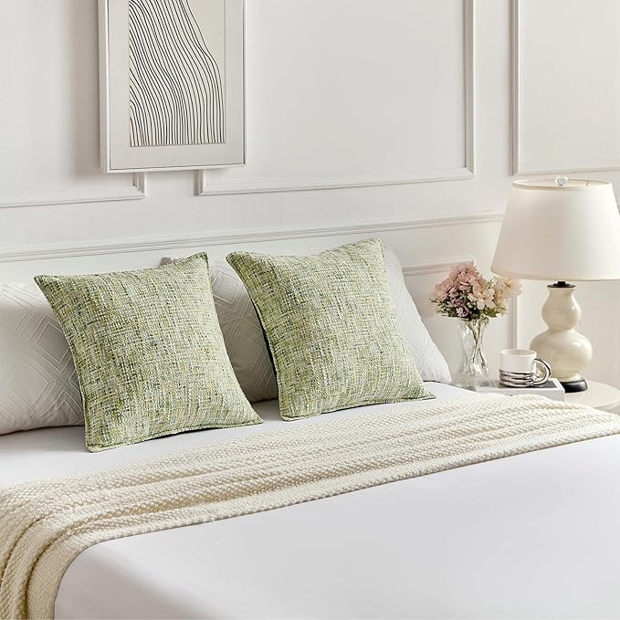 FUTEI Light Green Decorative Throw Pillow Covers 22x22 Inch Set of 2,Soft Chenille Tweed Textured Cushion Case,Modern Home Decor for Couch Bed Living Room