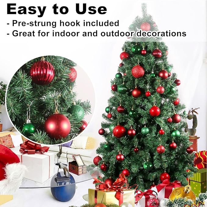 Red & Green 3.2" Large Christmas Balls - Christmas Tree Decoration Ornaments Shatterproof Hanging Balls for Birthday Halloween Holiday Wedding Decorations Set of 10pcs