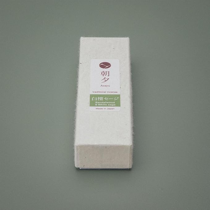 Asayu Japan Traditional Smoke Incense Sticks Sandalwood & White Sage Blend Fragrance Scent (40gr) for Morning Meditation, Relax or Yoga, Made in Japan (Sandalwood & White Sage Blend 20g)