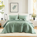 Comfort Spaces Sage Green Oversized Queen Quilt Set 102"x118" Bedspread Quilted Summer Lightweight Microfiber Bedding Coverlet with Double Sided Stitching Soft All Season 3 Piece with Matching Shams