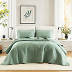 Comfort Spaces Sage Green Oversized King Quilt Set 120"x118" Bedspread Quilted Summer Lightweight Microfiber Bedding Coverlet with Double Sided Stitching Soft All Season 3 Piece with Matching Shams