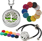 Essential Oil Diffuser Necklace & Bracelet Set for Women 2pcs, for Mom, Tree of Life Aromatherapy Locket + Adjustable Diffuser Bracelet, 20 Refill Pads, Gifts for Women, Sister, Wife