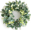 24 Inch Spring Wreath for Front Door, Spring Eucalyptus Wreath for Grapevine Farmhouse with Silk Printing Dollar Leaves Wreaths for Festival Celebration Front Door Wall Window Home Décor