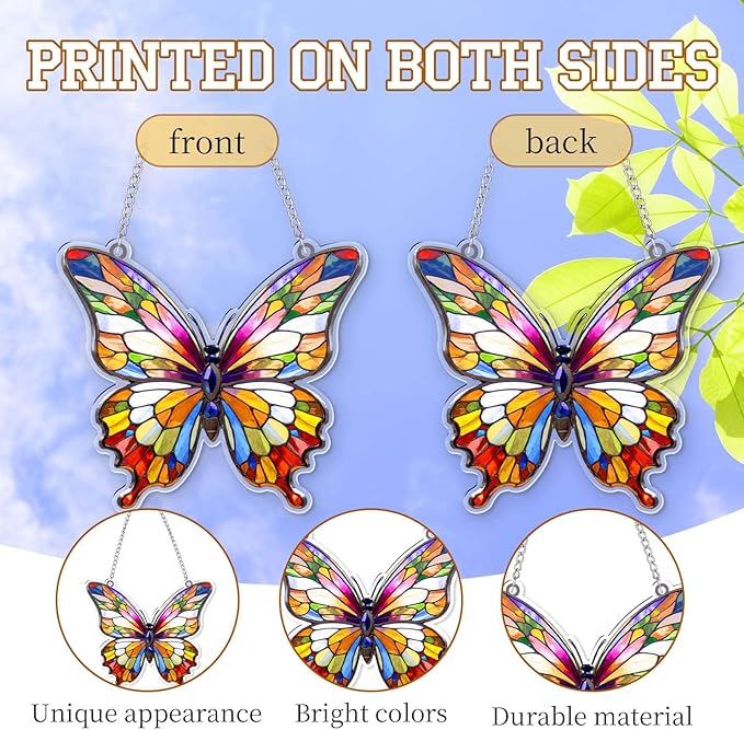 Butterfly Gifts for Women, Rainbow Acrylic Butterfly Hanging Ornament, Whimsical Decor Ornaments for Home Window & Car Decor, Christmas Ornament Decorations
