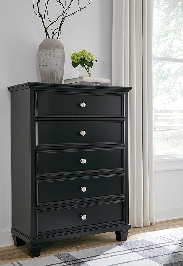 Signature Design by Ashley Lanolee Traditional 5 Drawer Chest for Bedroom, Black