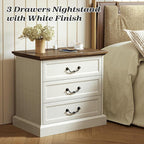 Huuger Nightstand with Charging Station, 3 Drawer Night Stand, 22 Inch Wider Side Table with Storage, Farmhouse Nightstand with Vintage Handles, Thicken Base, for Bedroom, Distressed White