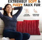 Cheer Collection Faux Fur Throw Pillows - Decorative Pillows for Couch, Bed Throw Pillows, Maroon Accent Pillows for Bedroom or Living Room Aesthetic, Set of 2 Furry Throw Pillows, 18”x18”