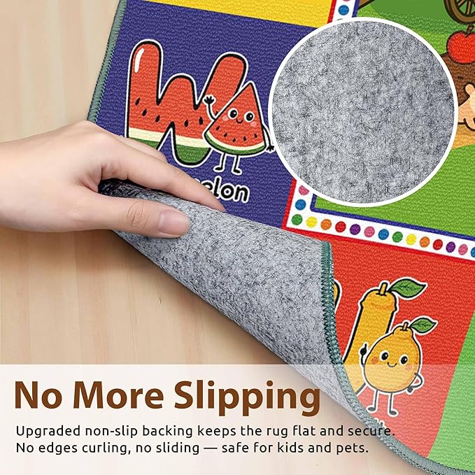 Upgrade Ultra Non Slip Kids ABC Rug for Kids Playroom, 5x8 Washable Alphabet Educational Learning Play Mat for Toddlers Baby Boys Girls, Colorful Farm Carpet for Nursery, Classroom & Bedroom, 60"x96"