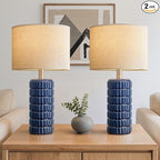 23" Modern Ceramic Table Lamps Set of 2 - Table Lamps for Living room, Farmhouse Bedside Night Stands Lamp for Bedroom, White Boho Nightstand Lamps Set of 2, Desk Lamp for End Table Home Decor(Blue)