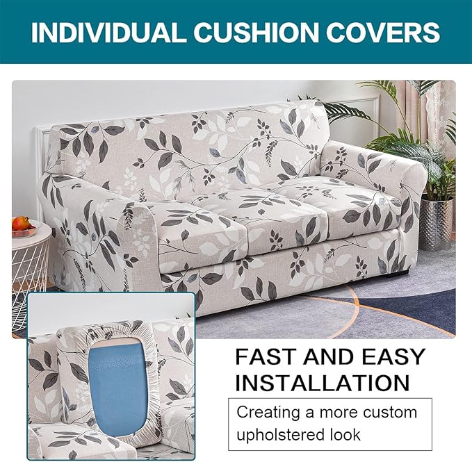 KRFOONN 4 Piece Stretch Sofa Couch Covers for 3 Cushion Couches Printed Sofa Slipcover with 3 Separate Seat Cushion Covers Washable Sofa Slip Covers Furniture Protector for Pets Kids (Large, 23)