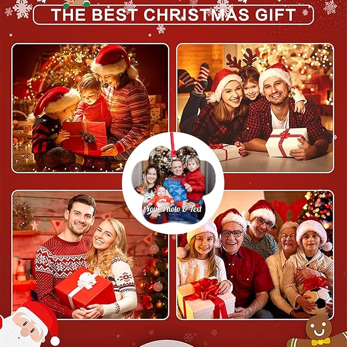 Personalized Custom Photo Ornaments for Christmas Tree - Ceramic Hanging Ornaments for Couples, Family, Wedding
