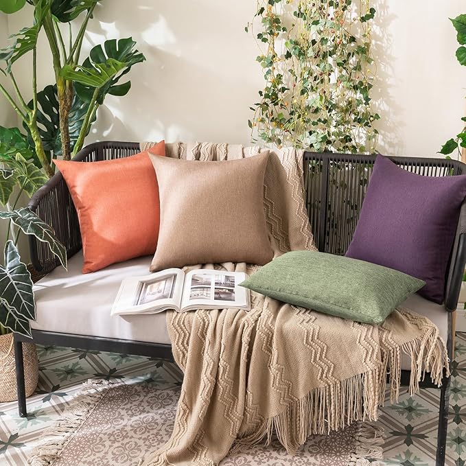 MIULEE Pack of 2 Decorative Outdoor Solid Waterproof Throw Pillow Covers Spring Faux Linen Garden Farmhouse Cushion Cases for Patio Tent Balcony Couch Sofa 20x12 Inch Gray Green