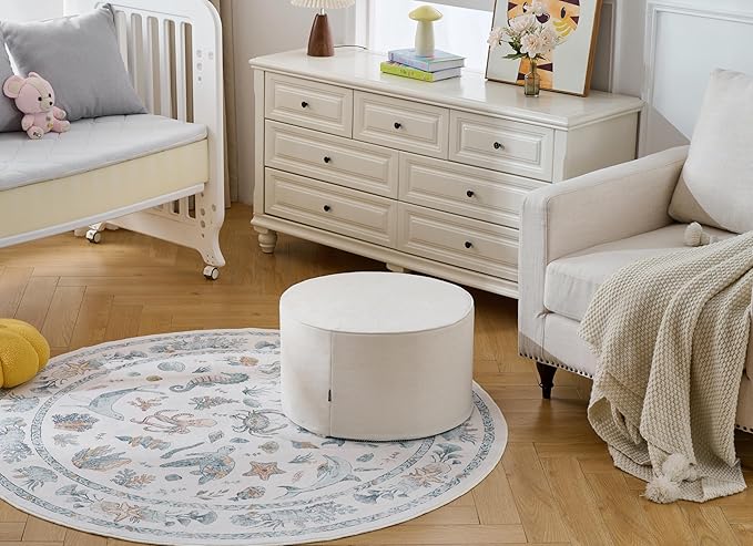 Large 22" Sturdy Ottoman Pouf for Living Room, Bedroom, Playroom, High Density Foam Filling Footrest, Side Table, Extra Seating Home College Dorm Décor Extra Firm (Beige)
