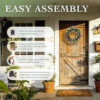 Solar Spring Wreath for Front Door Pre-lit Wreath 16inch 30LED Wreaths Spring Summer Decor for Outside Aftificial Spring Bloom Wreaths Colorful Home Decorations Wall Festival Decor