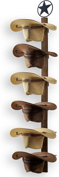 P-ALADIN Cowboy Hat Holder, Cowboy Hat Rack for Wall, 6-Piece Wall-Mount Western Hat Organizer with Wooden Board – Storage Hat Holder Organizer
