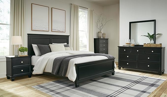 Signature Design by Ashley Lanolee Traditional Dresser with Framed Drawer Fronts and Tapered Feet, 7 Drawers, Satin Nickel Knobs, Wood, 36" High, Black