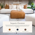POLY & BARK Sequoia Ottoman – 35” Square Pouf with Feather-Down Topper – Full-Grain Leather Upholstered Pouf Ottoman for Living Room – Vintage Italian Leather in Cognac Tan