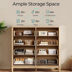 LINSY HOME Rattan Dresser with 8 Deep Drawers, 54" Wide Long Chest of Drawers, Mid Century Modern Tall Dresser, Large Wood Boho Storage Cabinet for Bedroom with Metal Handle and Durable Legs, Oak