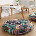 Boho Round Floor Seat Pillows Cushions 22" x 22", Soft Cotton Linen Bohemian Yoga Mandala Meditation Pouf Tatami Floor Pillow Cushion for Living Room Adults & Kids Casual Reading Nooks,Flowers Green