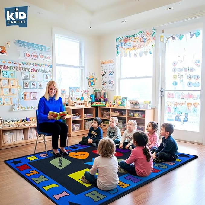 KIDCARPET.COM Shapes with The Alphabet Classroom Rug 7'6" x 12' Rectangle, Educational Classroom Rug, Kids Learning Play Mat | Area Rug for Bedroom or Playroom