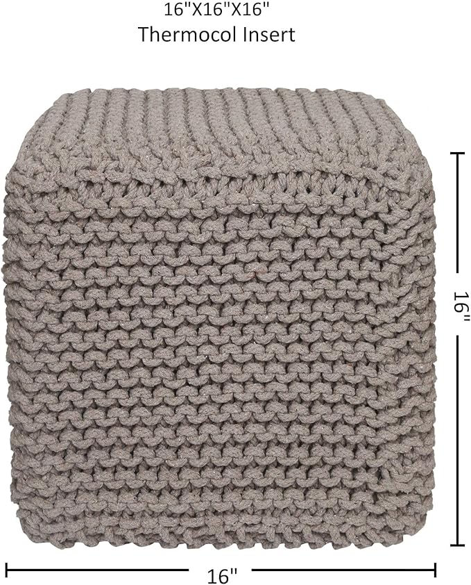 REDEARTH · Cube Pouf Foot Stool Ottoman - Hand Knitted Poof - Cord Boho Pouffe - Home Décor - Stuffed Footrest for Living Room - Bedroom - Nursery (16" x 16" x 16") - Taupe, Set of 2