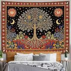 Lunerfex Tree of Life Wall Tapestry - Celestial Sun & Moon Wall Hanging for Bedroom and Living Room Decor - Boho Starry Night Tapestries 80"x60"