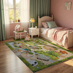 4x6ft Kids Farm Adventure Play Rug,Non-Slip Faux Wool Carpet with Interactive English Words, Educational Travel Map Design for Playroom, Bedroom, Nursery Gift