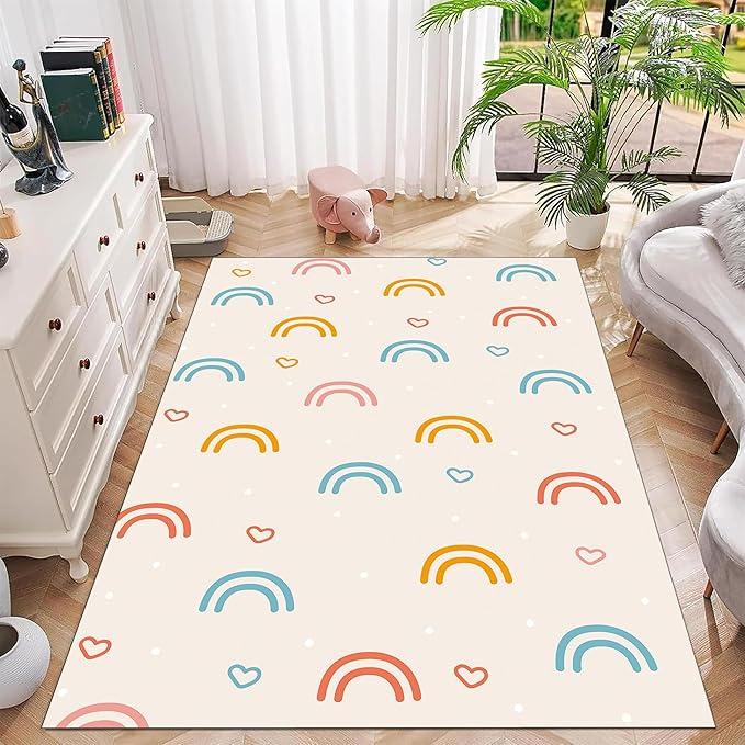 Children's Rainbow Carpet - Living Room Floor Mats, Soft, Washable, Anti-Slip, 3x4ft