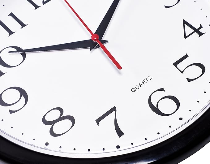 Bernhard Products Black Wall Clocks, 2 Pack Silent Non Ticking 10 Inch Quality Quartz Battery Operated Round Easy to Read Home/Office/School Clock