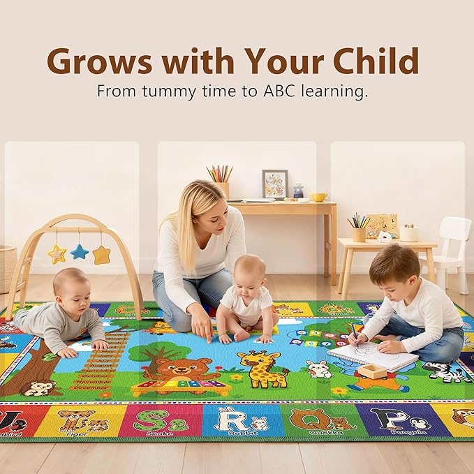 Upgrade Ultra Non Slip Kids ABC Rug for Kids Playroom – 2x3 Washable Alphabet Educational Learning Play Mat for Toddlers Baby, Colorful Carpet with Animals for Nursery, Classroom & Bedroom, 24"x40"