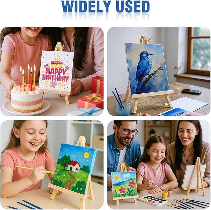 Falling in Art 36 Pack Mini Wooden Display Easels, 10 Inch Tripod Painting Easel Stand, Portable Art Canvas Holder for Photos, Prints and Signs