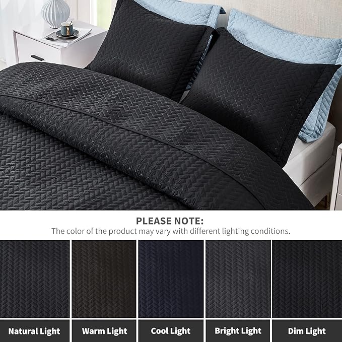 Maple&Stone Quilt Set Twin/Twin XL, Lightweight Black Bedspread Ultrasonic Chevron Pattern Light Coverlet for All Season Comforter Bedding Decor - 2 Piece Twin Extra Long Bed Cover Sets
